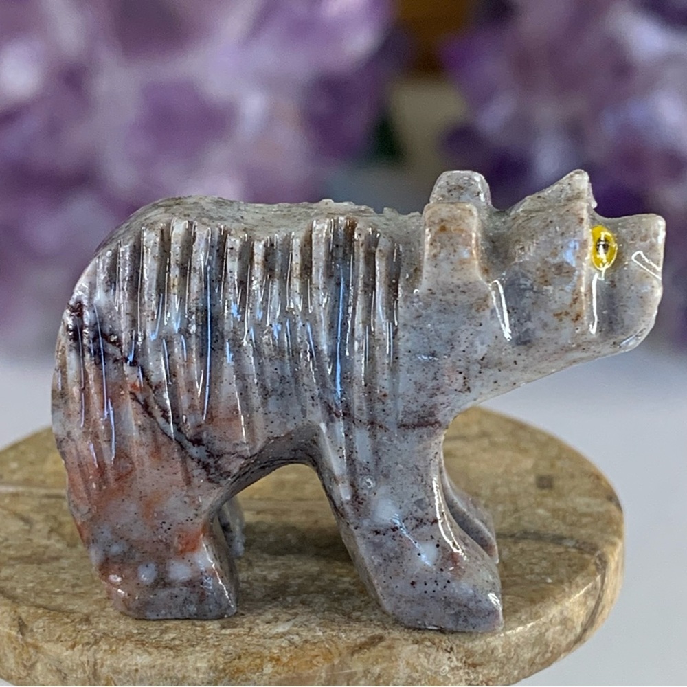 Miniature BEAR Stone Carving Mini Figurine Soapstone Spirit Animal Figure 1.5"